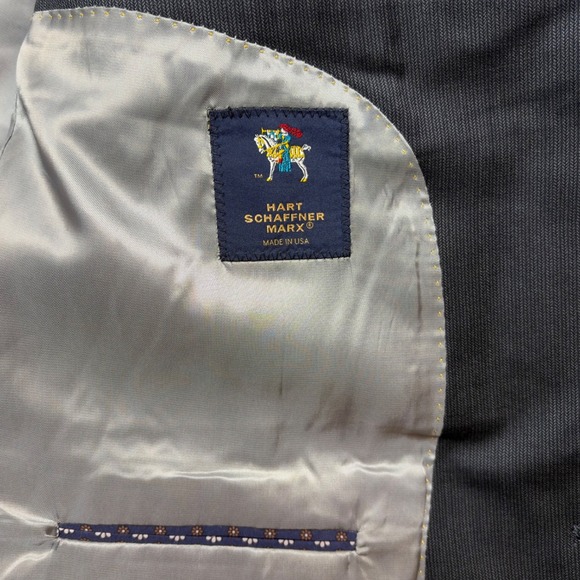 Hart Schaffner Marx Worsted Wool 2Pc Suit 43L Men Gray Blazer Pants Business USA - Picture 4 of 10